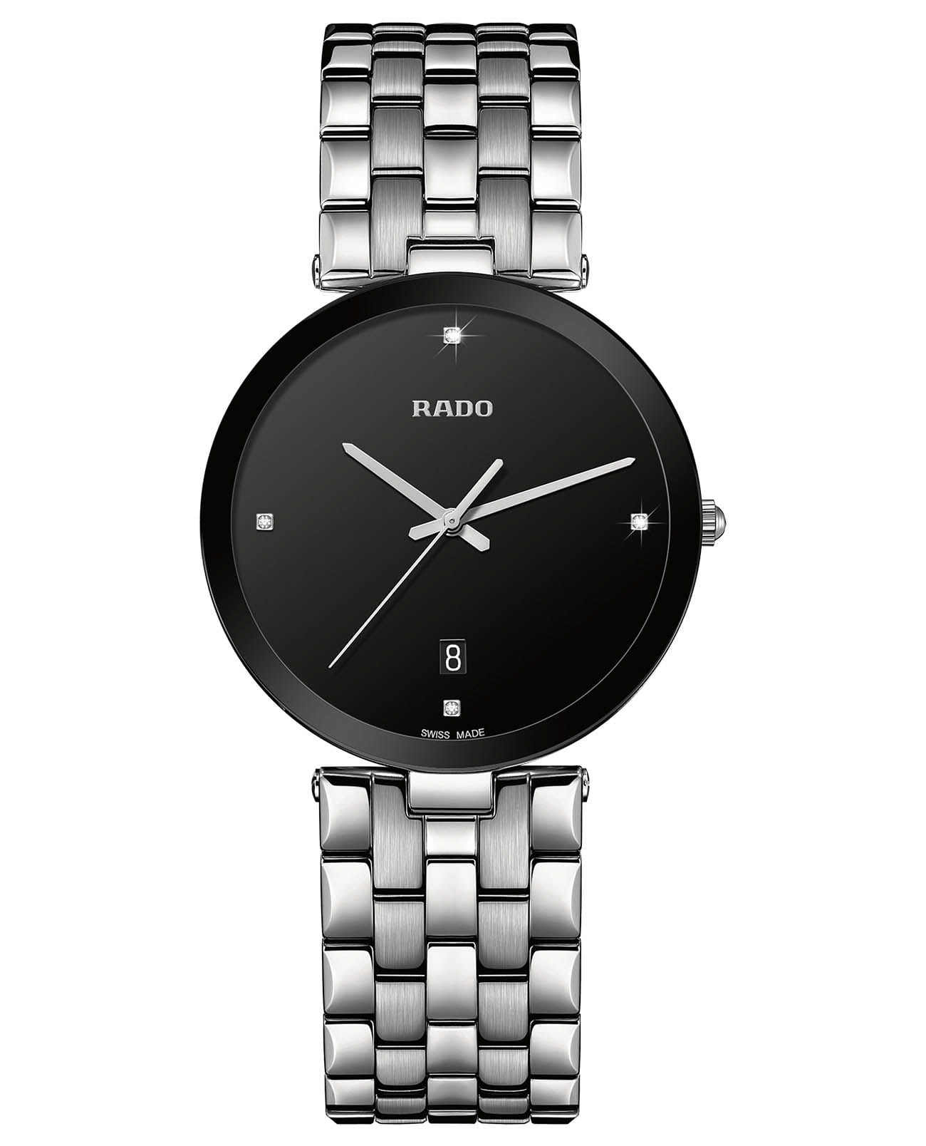 Rado Rado Florence Diamonds R48907713  R48907713 кварцевые мужские часы черный циферблат, браслет нержавеющая сталь — вид спереди